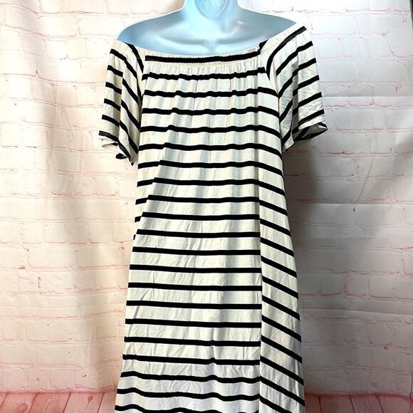 Bellamie-Off shoulder striped tent stretchy mini dress pockets - Picture 8 of 10
